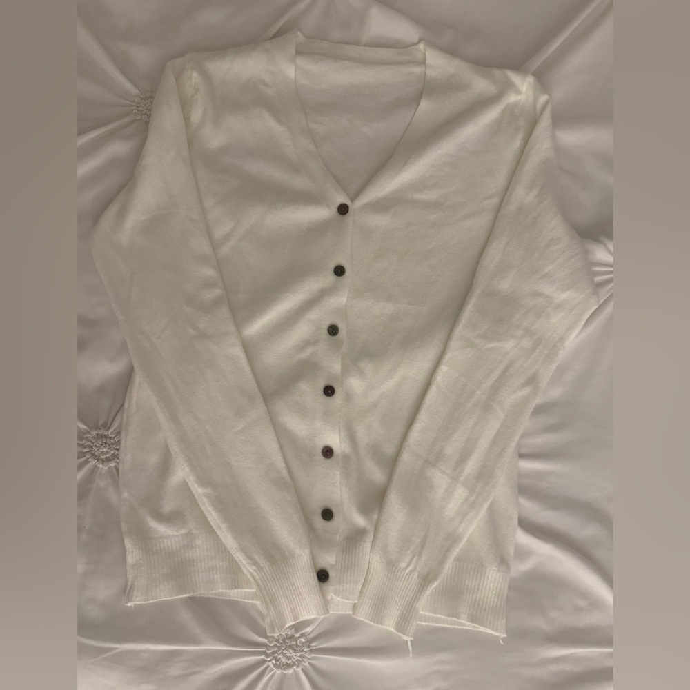 White V-Neck Cardigan Sweater